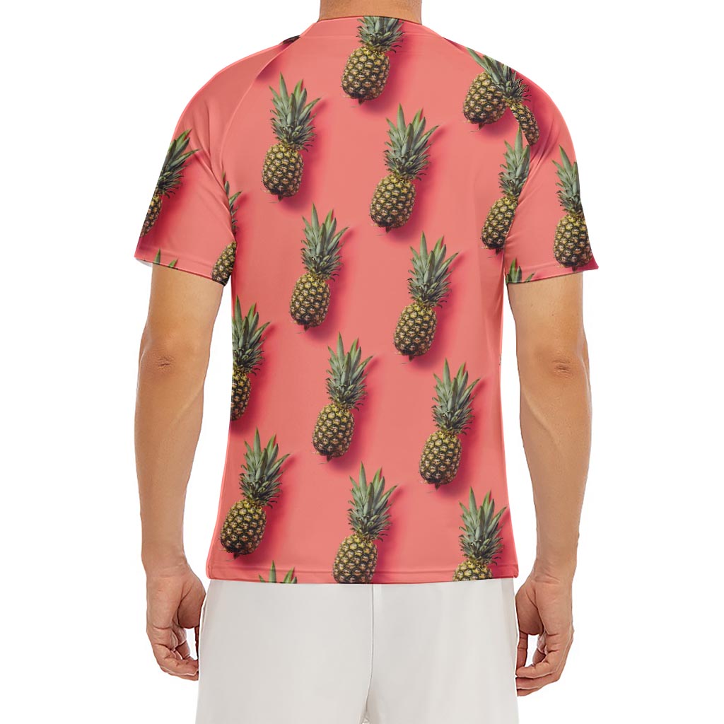 Pastel Pink Pineapple Pattern Print Men's Short Sleeve Rash Guard