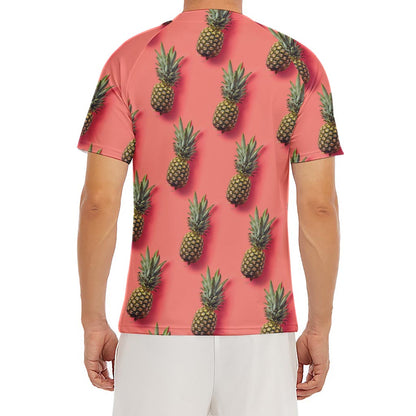 Pastel Pink Pineapple Pattern Print Men's Short Sleeve Rash Guard