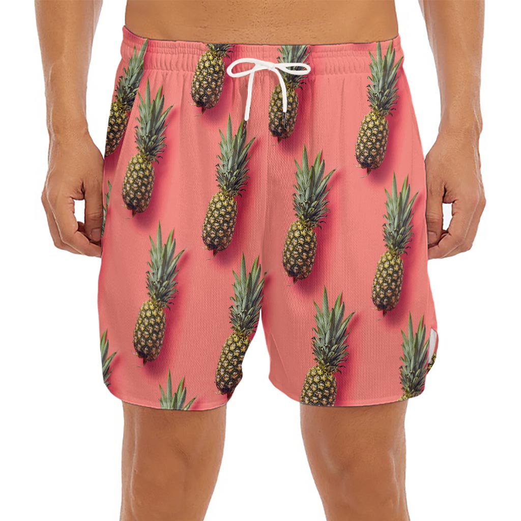 Pastel Pink Pineapple Pattern Print Men's Split Running Shorts