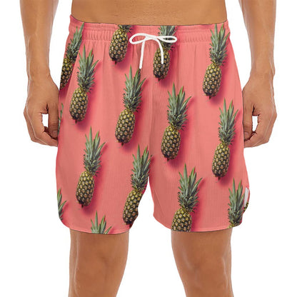 Pastel Pink Pineapple Pattern Print Men's Split Running Shorts