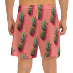 Pastel Pink Pineapple Pattern Print Men's Split Running Shorts