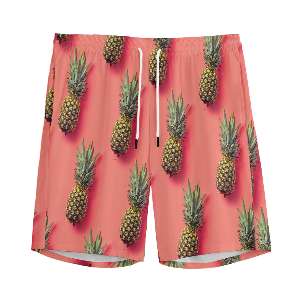 Pastel Pink Pineapple Pattern Print Men's Sports Shorts