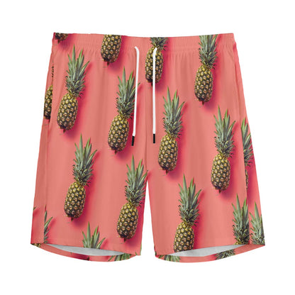 Pastel Pink Pineapple Pattern Print Men's Sports Shorts