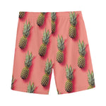 Pastel Pink Pineapple Pattern Print Men's Sports Shorts