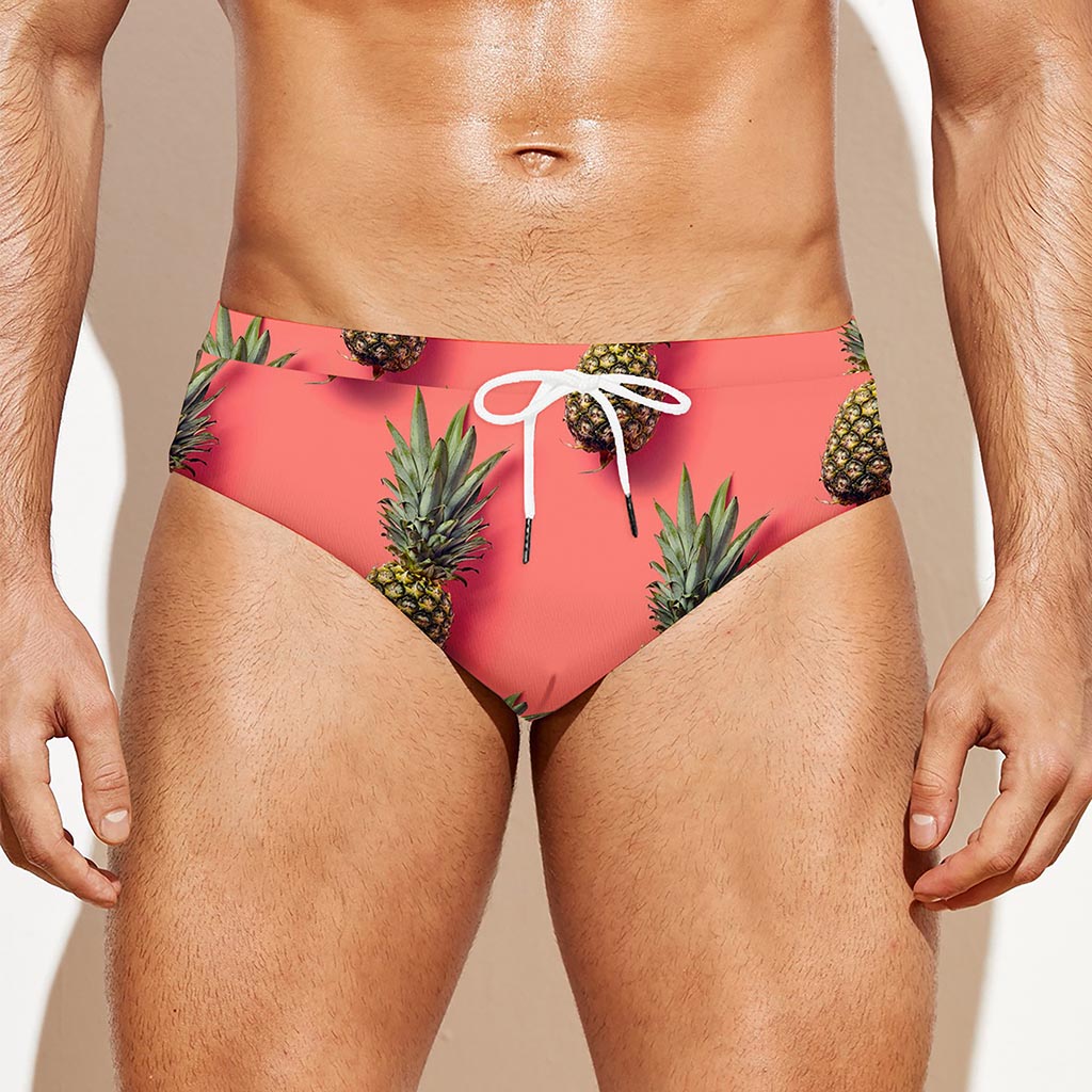 Pastel Pink Pineapple Pattern Print Men's Swim Briefs