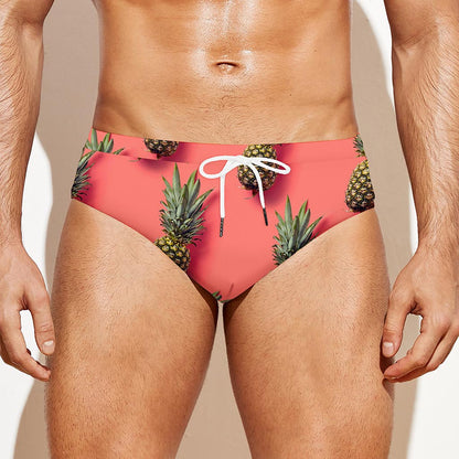 Pastel Pink Pineapple Pattern Print Men's Swim Briefs