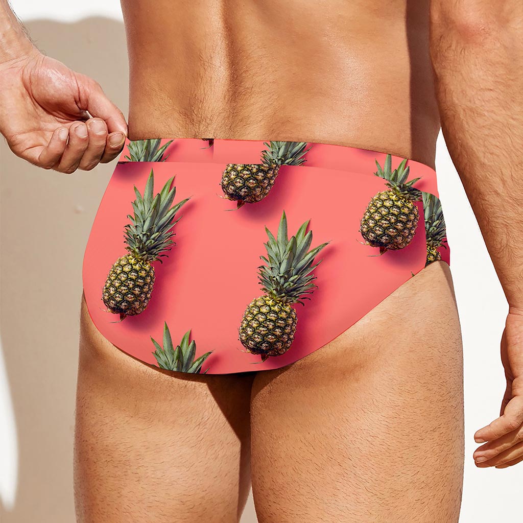 Pastel Pink Pineapple Pattern Print Men's Swim Briefs
