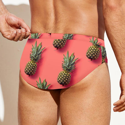 Pastel Pink Pineapple Pattern Print Men's Swim Briefs