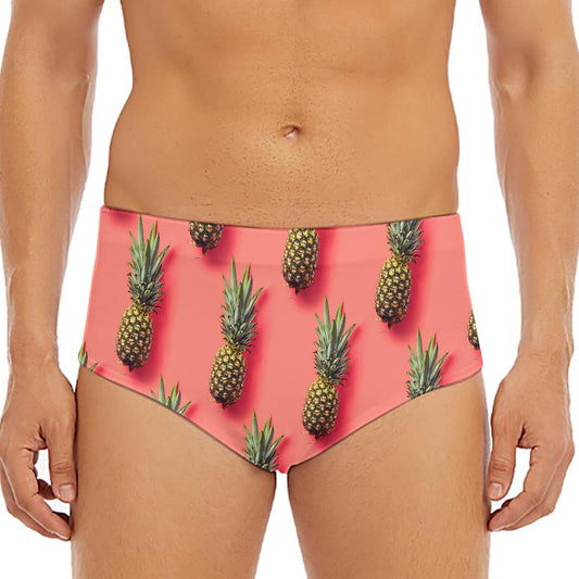 Pastel Pink Pineapple Pattern Print Men's Triangle Swim Briefs