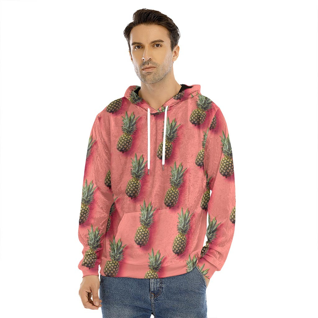 Pastel Pink Pineapple Pattern Print Men's Velvet Pullover Hoodie