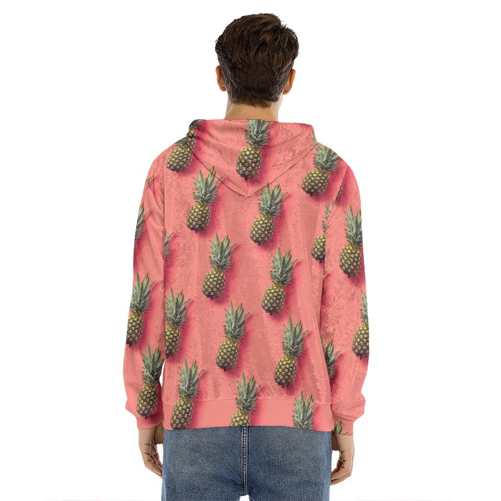Pastel Pink Pineapple Pattern Print Men's Velvet Pullover Hoodie