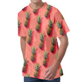 Pastel Pink Pineapple Pattern Print Men's Velvet T-Shirt