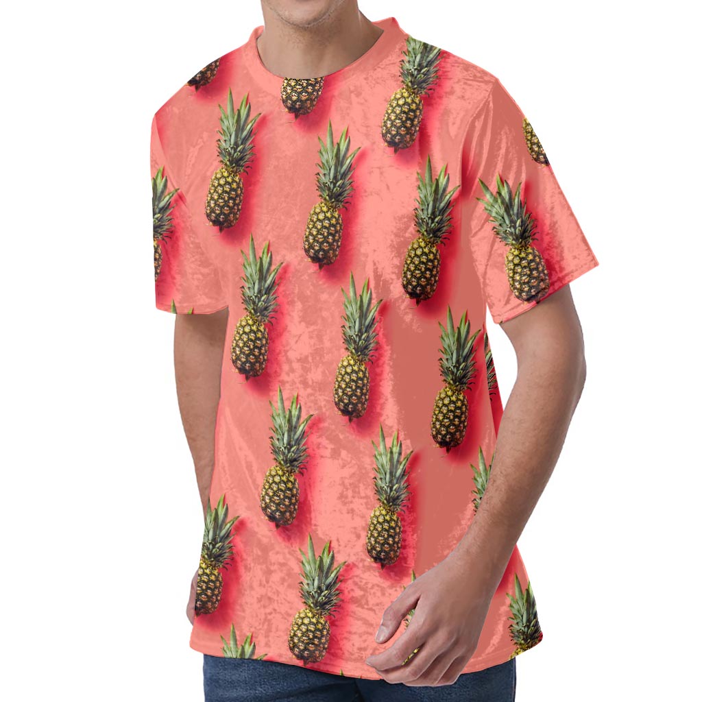 Pastel Pink Pineapple Pattern Print Men's Velvet T-Shirt