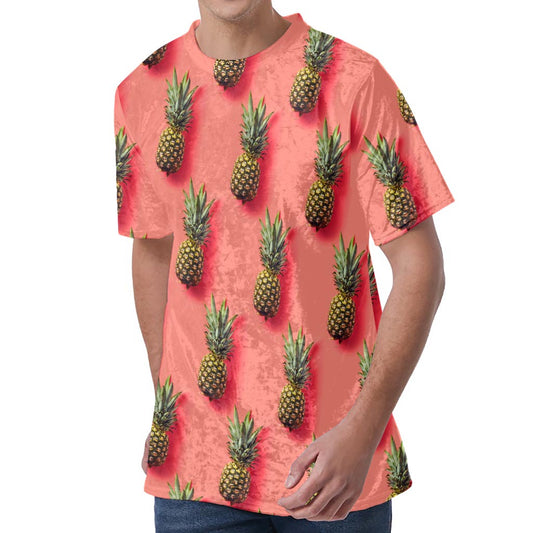 Pastel Pink Pineapple Pattern Print Men's Velvet T-Shirt