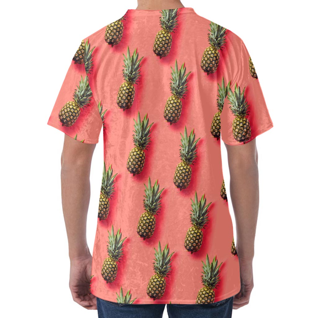 Pastel Pink Pineapple Pattern Print Men's Velvet T-Shirt