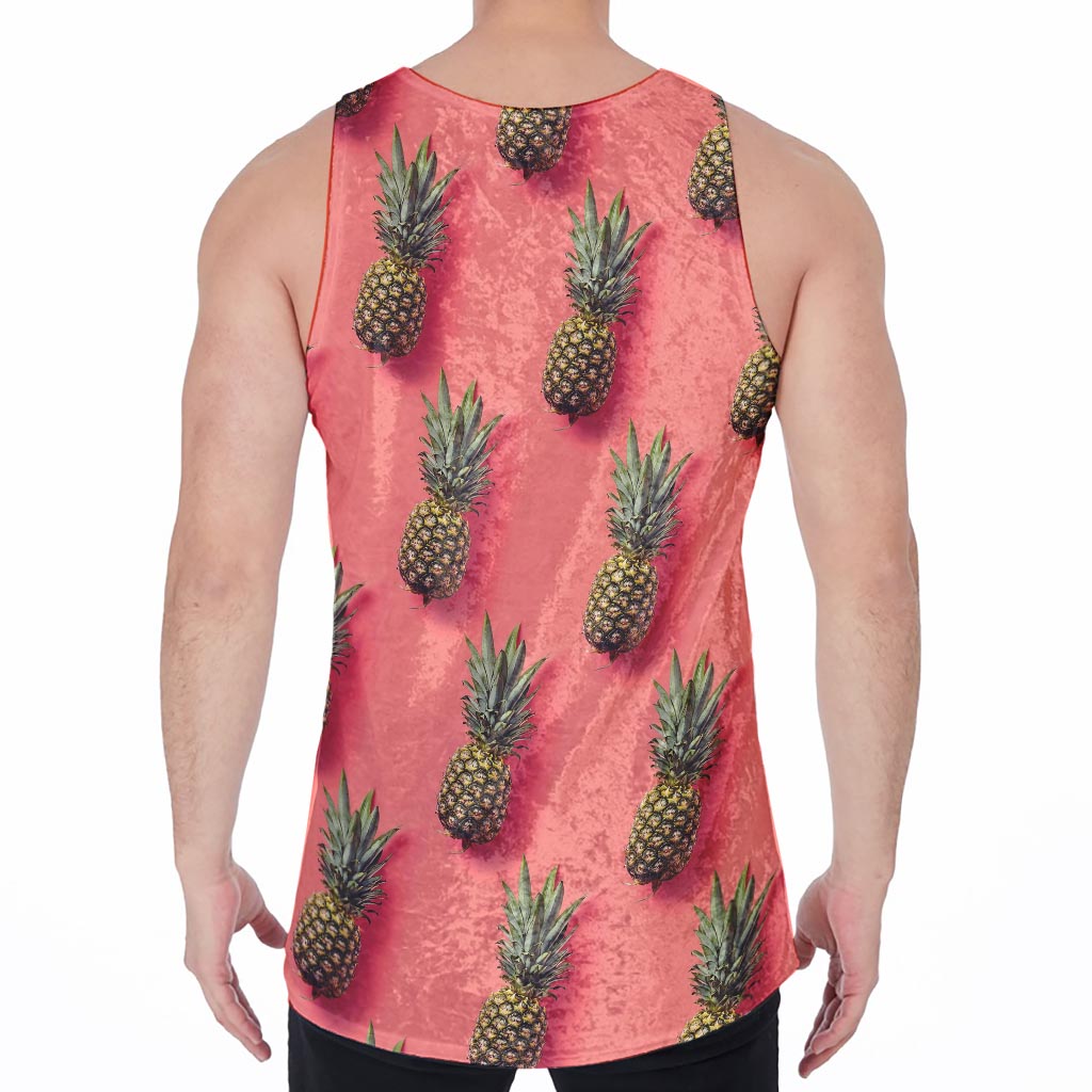 Pastel Pink Pineapple Pattern Print Men's Velvet Tank Top