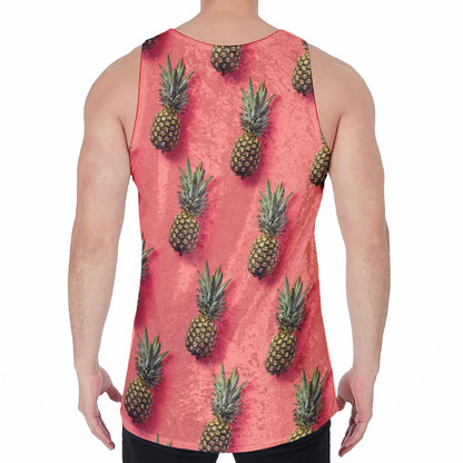 Pastel Pink Pineapple Pattern Print Men's Velvet Tank Top