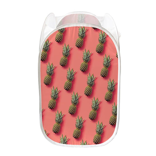 Pastel Pink Pineapple Pattern Print Mesh Laundry Hamper