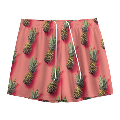 Pastel Pink Pineapple Pattern Print Mesh Shorts