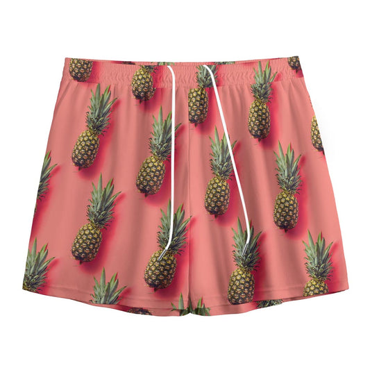 Pastel Pink Pineapple Pattern Print Mesh Shorts