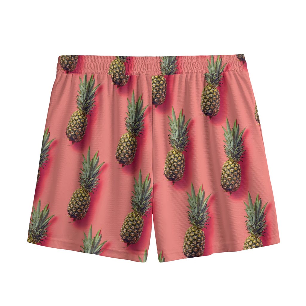 Pastel Pink Pineapple Pattern Print Mesh Shorts