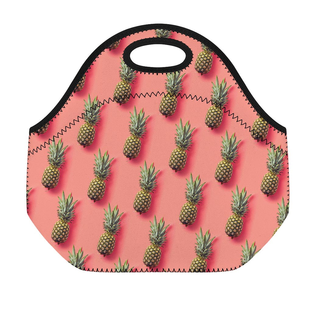 Pastel Pink Pineapple Pattern Print Neoprene Lunch Bag