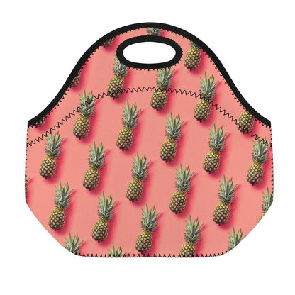 Pastel Pink Pineapple Pattern Print Neoprene Lunch Bag