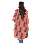 Pastel Pink Pineapple Pattern Print Open Front Beach Cover Up