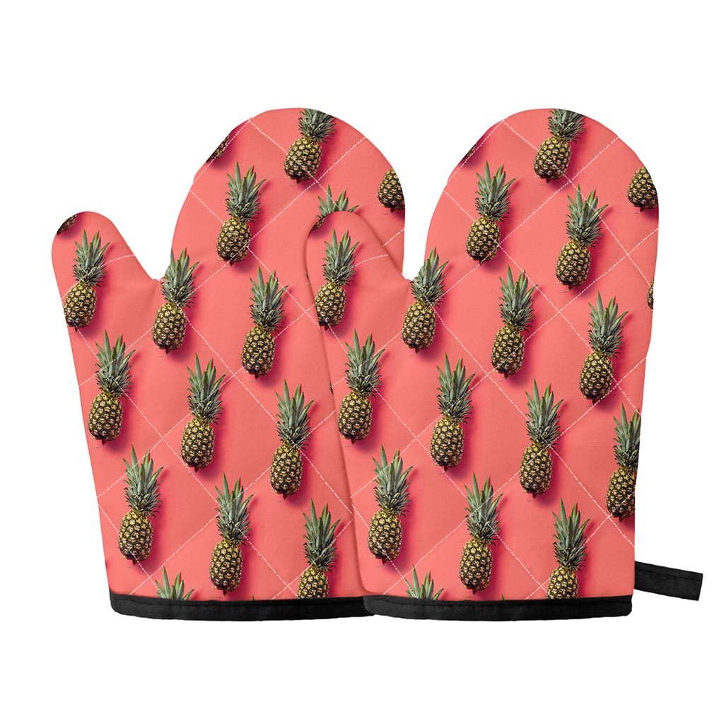 Pastel Pink Pineapple Pattern Print Oven Mitts