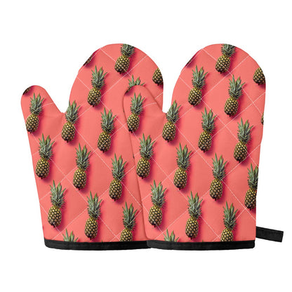 Pastel Pink Pineapple Pattern Print Oven Mitts