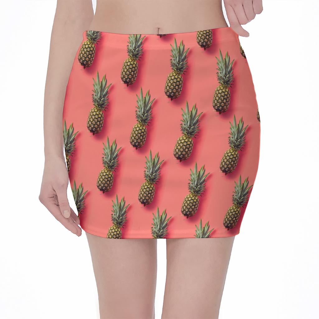 Pastel Pink Pineapple Pattern Print Pencil Mini Skirt