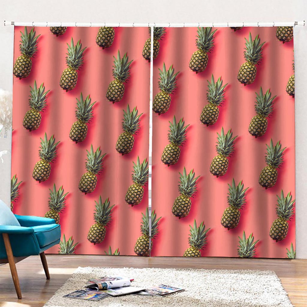 Pastel Pink Pineapple Pattern Print Pencil Pleat Curtains