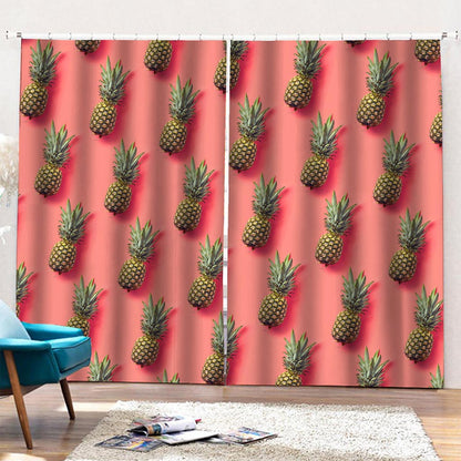 Pastel Pink Pineapple Pattern Print Pencil Pleat Curtains