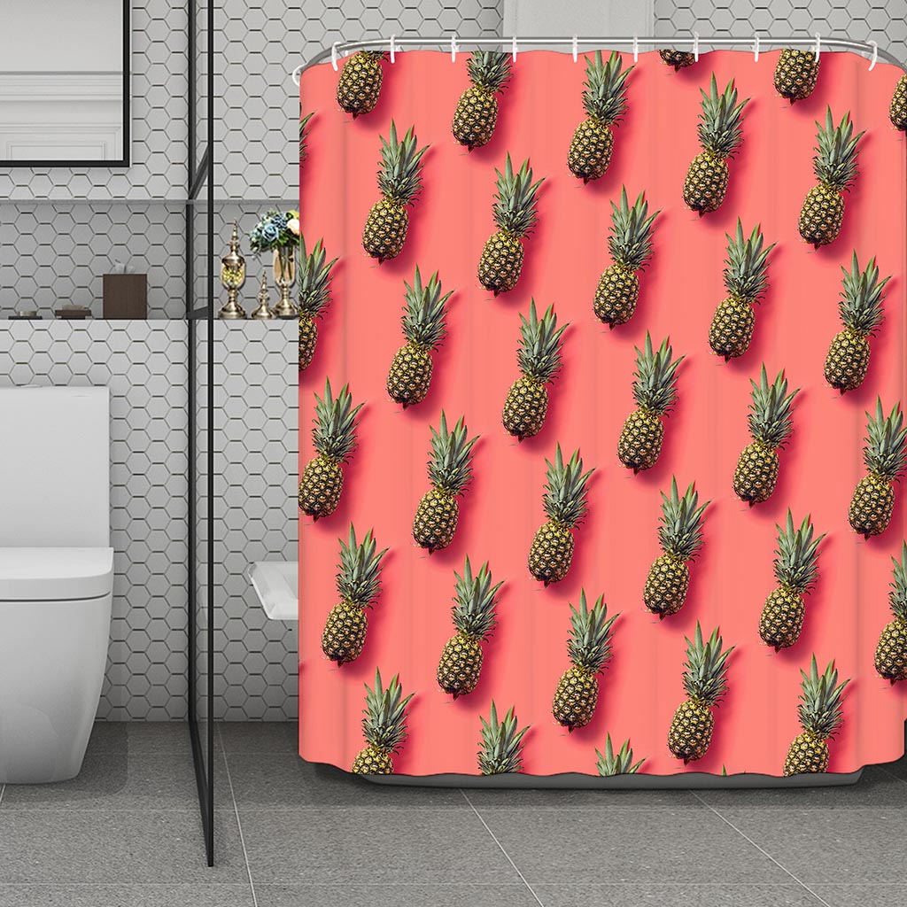 Pastel Pink Pineapple Pattern Print Polyester Shower Curtain