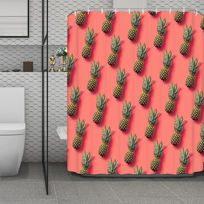 Pastel Pink Pineapple Pattern Print Polyester Shower Curtain