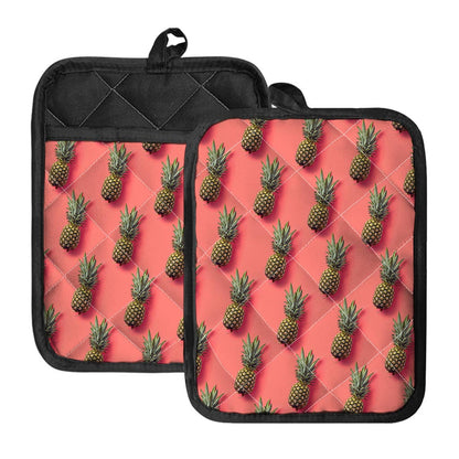 Pastel Pink Pineapple Pattern Print Pot Holders With Pocket