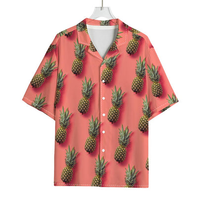 Pastel Pink Pineapple Pattern Print Rayon Hawaiian Shirt