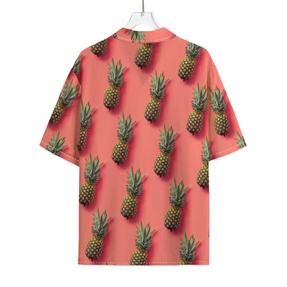 Pastel Pink Pineapple Pattern Print Rayon Hawaiian Shirt