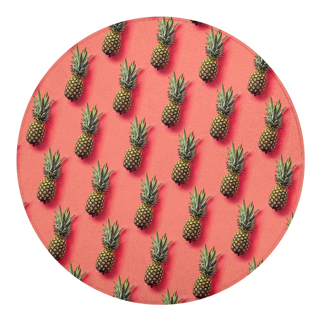 Pastel Pink Pineapple Pattern Print Round Blanket