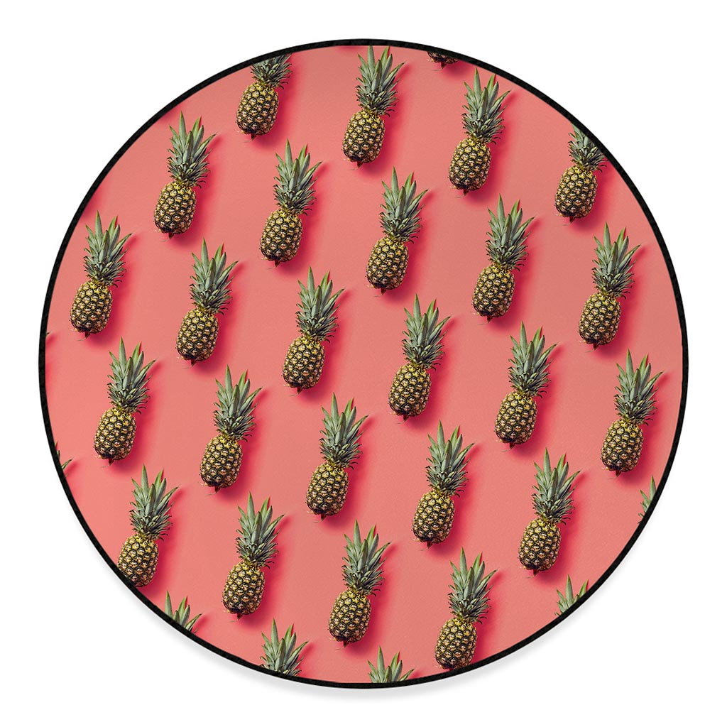 Pastel Pink Pineapple Pattern Print Round Floor Mat
