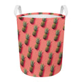 Pastel Pink Pineapple Pattern Print Round Laundry Basket