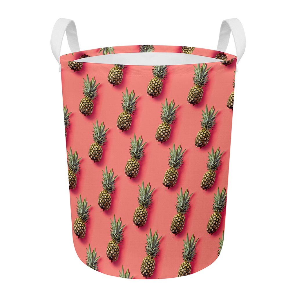 Pastel Pink Pineapple Pattern Print Round Laundry Basket