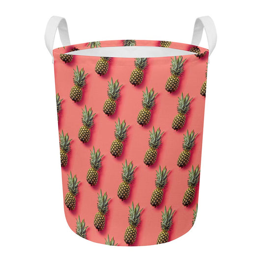 Pastel Pink Pineapple Pattern Print Round Laundry Basket