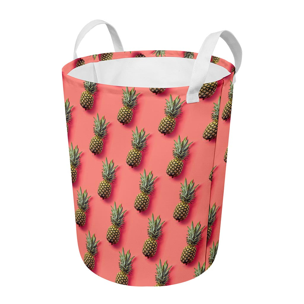 Pastel Pink Pineapple Pattern Print Round Laundry Basket
