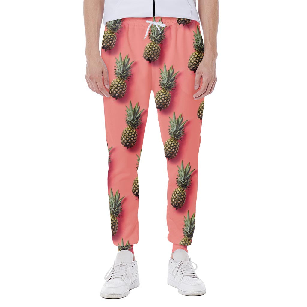 Pastel Pink Pineapple Pattern Print Scuba Joggers