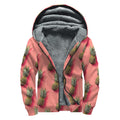 Pastel Pink Pineapple Pattern Print Sherpa Lined Zip Up Hoodie