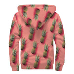 Pastel Pink Pineapple Pattern Print Sherpa Lined Zip Up Hoodie