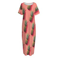 Pastel Pink Pineapple Pattern Print Short Sleeve Long Nightdress