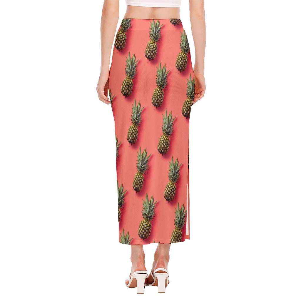 Pastel Pink Pineapple Pattern Print Side Slit Maxi Skirt