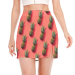 Pastel Pink Pineapple Pattern Print Side Slit Mini Skirt
